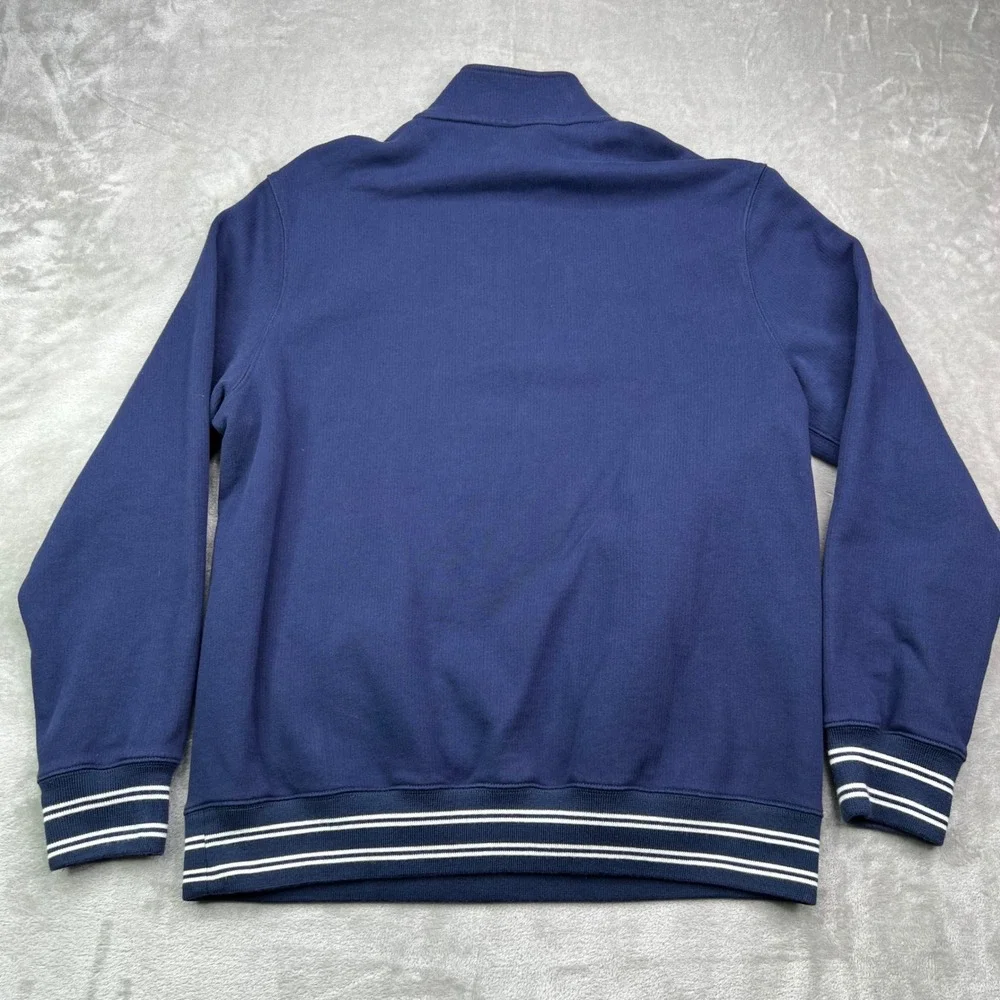 J.Crew Quarter-Zip Pullover Mens Large Navy‎ Blue Striped Trim Cotton Sportswear